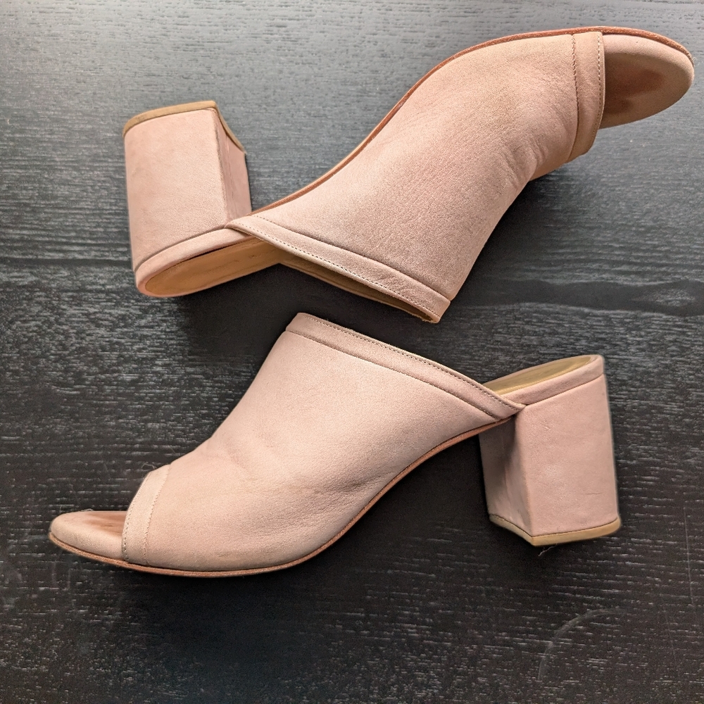 Poppy Barley Blush Pink Suede Block Heel Mules